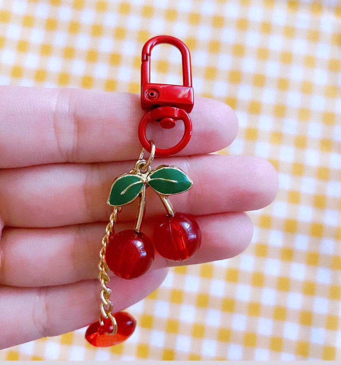 Red Heart Cherry Keyring, Cute Cherry Keychain for AirPod Case
