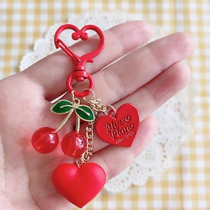 Red Cherry Keyring with Heart Clasp, Cute Cherry Keychain for Airpod Case, Keychain Accessories