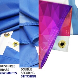 May include: Close-up of a blue flag with white cross. The flag has rust-free brass grommets and double securing stitching.