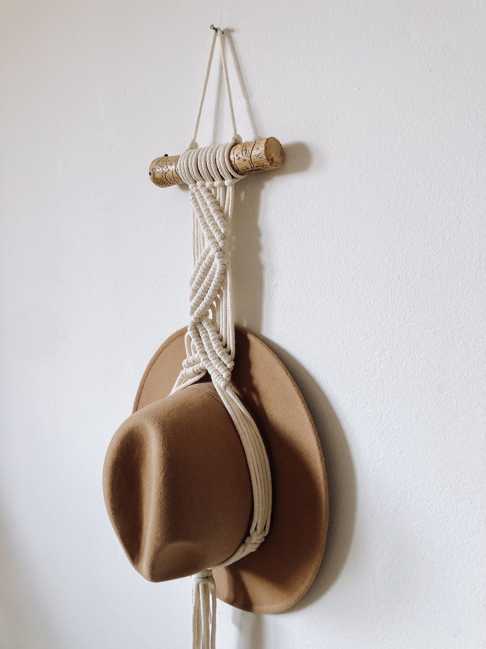 Macrame Hat Hanger, Double Macrame Hat Holder, Boho Hat Organizer