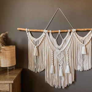 Grande tenture murale en macramé, tête de lit bohème en macramé, décoration murale en macramé, suspension murale en fil, cadeau pour maison neuve ou pendaison de crémaillère, toile de fond textile