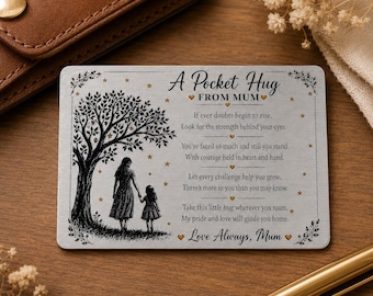 Pocket Hug From Mum Metal Wallet Card | Daughter Gift from Mum | Mother to Daughter Keepsake | Birthday Christmas Gift