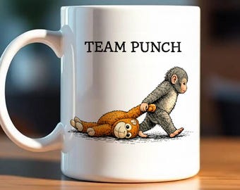 Team Punch Mug • Viral Snow Monkey Coffee Cup • Minimalist Illustration