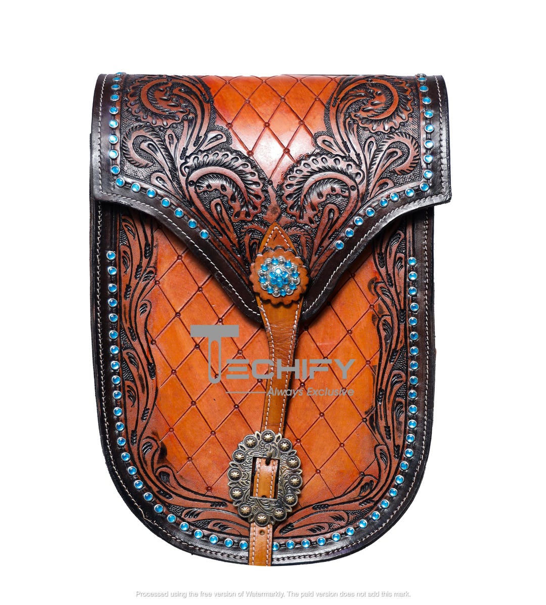 2287 Western Floral Basketweave Leather Belt - 1.5" Wide, Genuine Leather, Interchangeable Buckle (Size 32, Black) - View #4