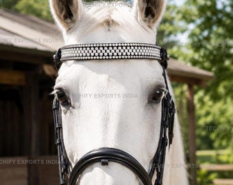 Horse Browband Crystal Chain Leather Bridle Accessory Sparkling Show Tack Elegant Equestrian Headpiece