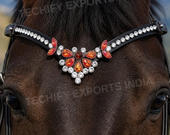Crystal Horse Browband: Leather Dressage English Tack with Snap Button Pendant