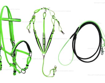 Neon PVC Endurance Bridle Set | Waterproof Horse Tack with Breastplate, Reins (Custom Name Plate)