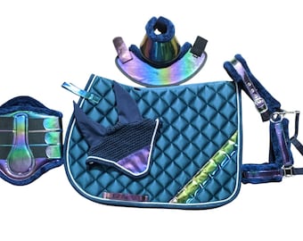 Horse Saddle Pad Set with Matching Halter, Ear Bonnet, Boots