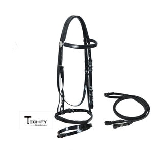 Black Horse Bridle PVC Material for All-Weather Riding, White bridle w black faux leather padding and matching reins with rubber grip