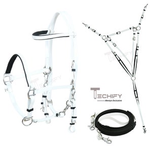 White bridle Endurance set Breast plate for Horses-Halter Bridle Reins with Breast Plate Set- Equestrian Tack - Breast plate -Halter Bridle
