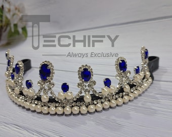 Royal Crown Crystal Browband with White Pearls, Leather Horse Bridle Show Accessory