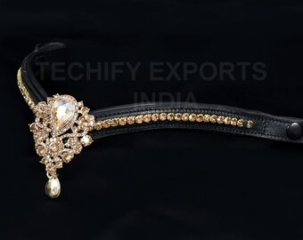 Luxury Leather Browband with Gold Gems - GIFT BOX available