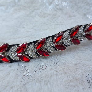 Horse Leather Browband with Red Crystal White Leaf shape Crystal browband with top Quality Leather