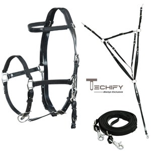 Black Endurance Halter Bridle Reins with Breast Plate Set- Equestrian Tack - Breast Chest plate -Glossy Black ss steel/zinc/brass hardware