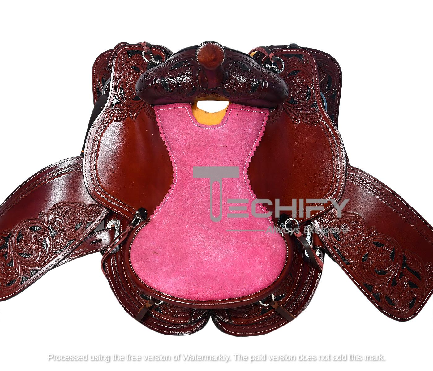 Ensemble Selle Western Cuir Noir/rose – Barrel Racing – Toutes Tailles Cheval