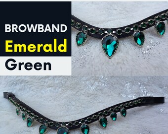 Emerald Green Crystal V-Shape Browband – Leather Dressage Horse Tack