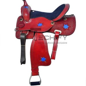 Selle De Cheval Western En Cuir Noir - Style Baril De Course - Motifs Floraux Sculptés - Confortable