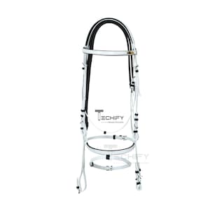 White Horse Bridle PVC Material for All-Weather Riding, White bridle w black faux leather padding and matching reins with rubber grip