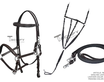 Juego de cabestro y pechera de cuero marrón para caballo, riendas antideslizantes