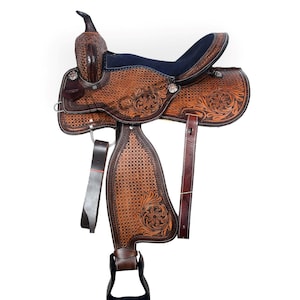 Western Barrel Racing Horse Saddle Hand Tooled Floral Leather Western Pleasure Trail Riding Cowboy Tack Set
