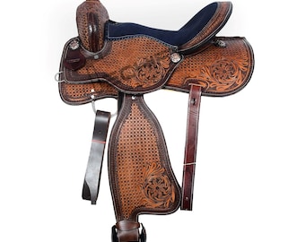 Hand Tooled Leather Western Saddle: Barrel Racing Floral Cowboy Tack