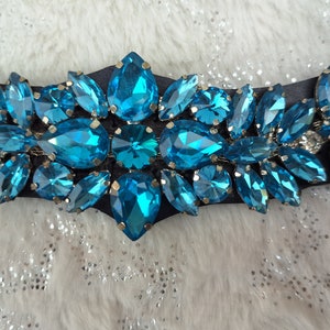 Bling Sapphire Crystal leather Browband Full, cob, xfull Black & brown leather browband with sparking Big size blue crystals curved browband