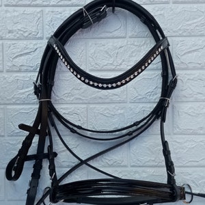 Leather Bitless Horse Bridle: Crystal Browband, Webbing Reins