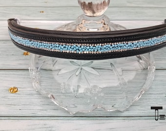 Têtière à Strass Cristal – Taille Cob (14/15/16) – Noir – Cuir – Fabriquée Inde