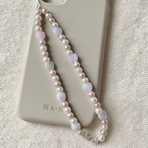 Beaded Phone Charm Lilac Heart Beads Y2K Kawaii Accessories 90s Baby Cute Aesthetic Rainbow Phone Strap Beaded Accessories Pastel Beads
