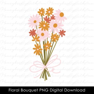 ワイルドフラワーブーケ png、かわいい花束、花のイラスト、ステッカーデザイン、壁の装飾、印刷可能な png ファイル、デジタルダウンロード png、ピンク