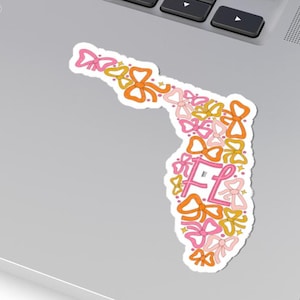 Coquette s'incline en Floride | Stickers colorés pour ordinateurs portables, bouteilles d'eau, journaux, stickers coquette Florida State Pride, noeuds à la mode