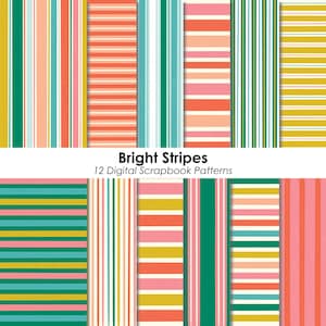Bright Stripes Scrapbook Paper, Stripes Digital Scrapbook Paper, Stripes Digital Download, Digital Scrapbook Paper Download, Digital PNG