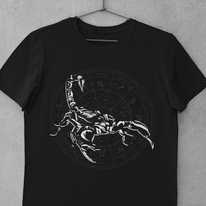 Znak zodiaku Konstelacja Skorpiona Czarny - Koszulka z grafiką - Bawełna organiczna - Uniseks/Kobiety/Mężczyźni - Rozmiar XS-XXXXXXL