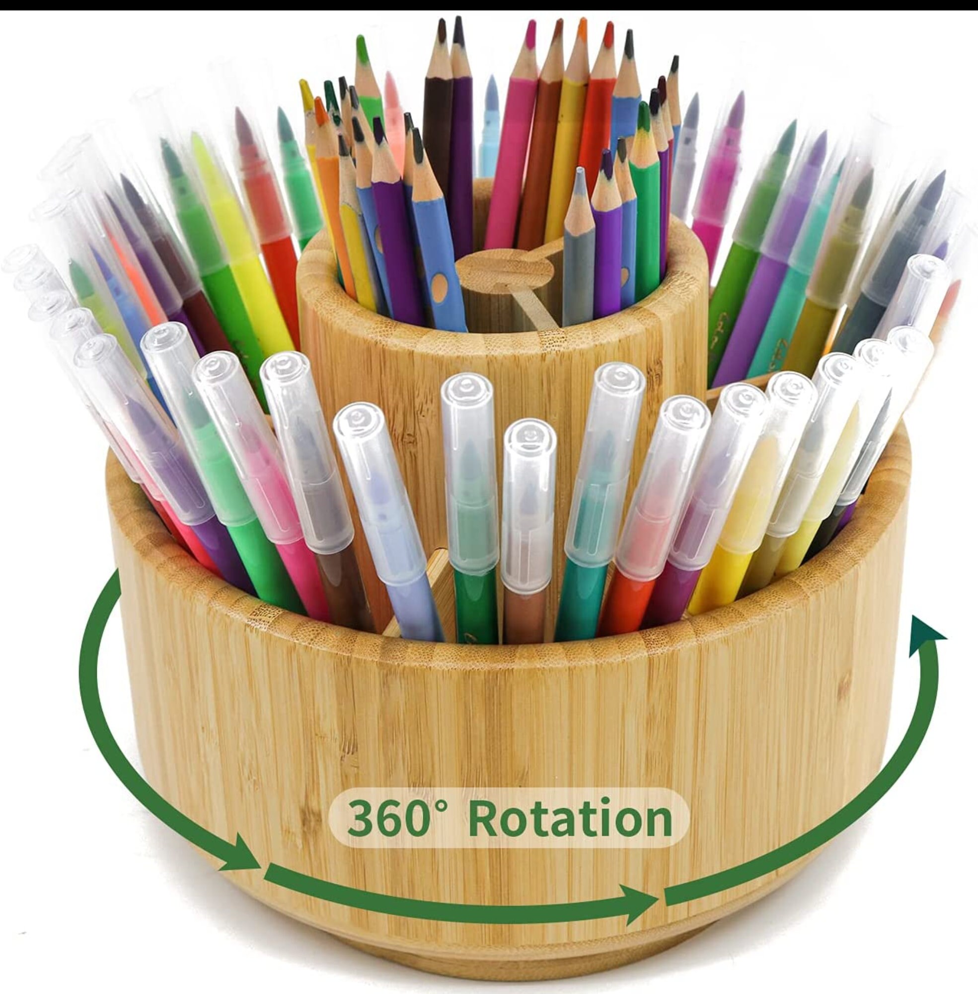 Bamboo Pen Holder Organizer Round Rotating Art Supply Etsy