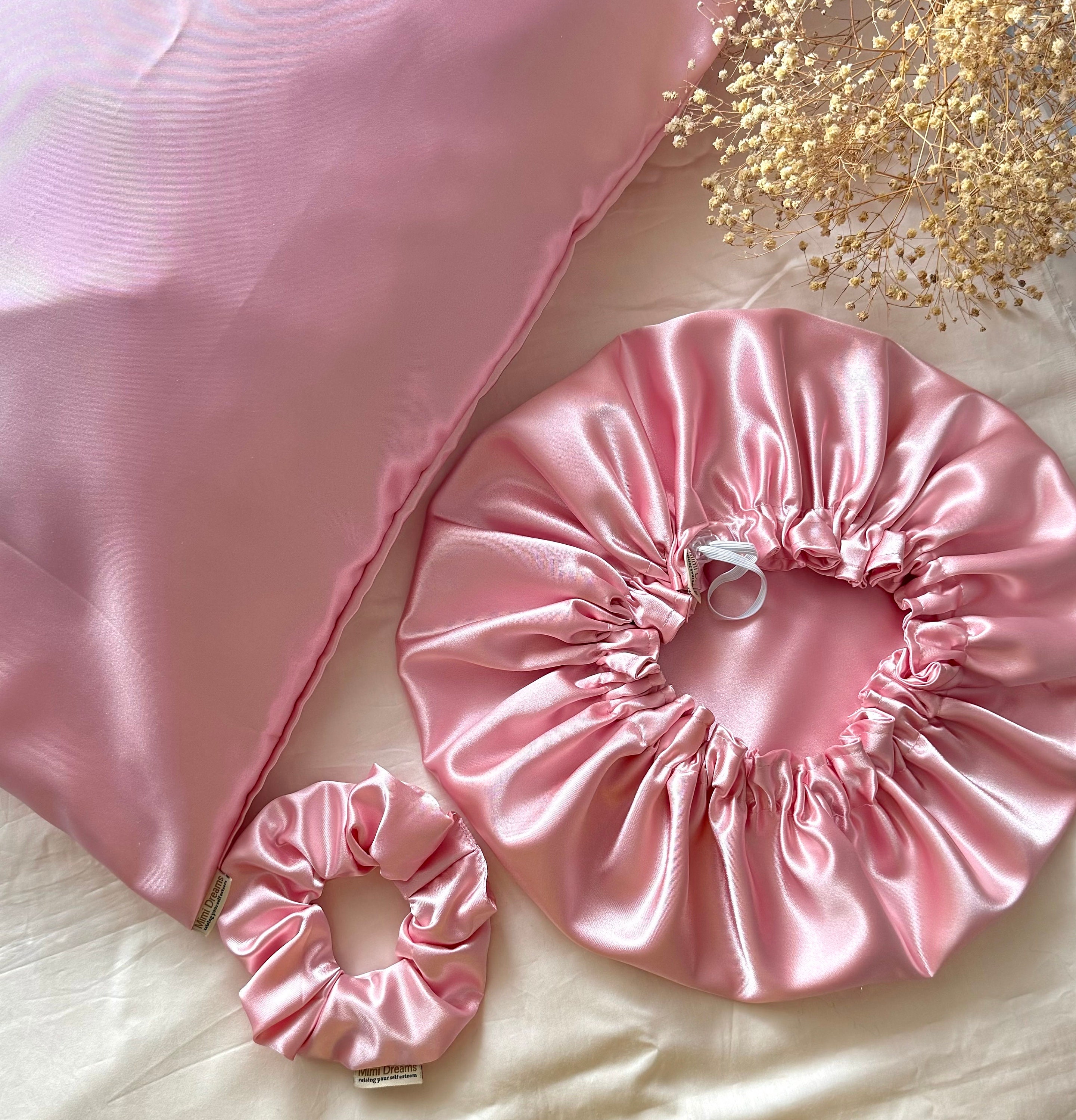 Satin Pillowcase & Bonnet Scrunchie Set – Hair Care Sleep 