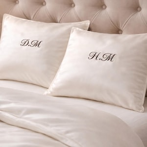Set of personalized satin pillowcases with embroidered initials, luxury satin bedding for hair protection