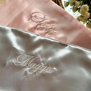 Blush pink satin pillowcase with embroidered name, custom satin pillowcase for beauty