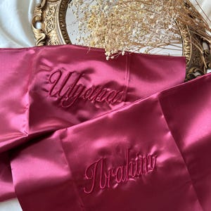 Pink satin pillowcase with embroidered name, personalized satin pillowcase gift idea