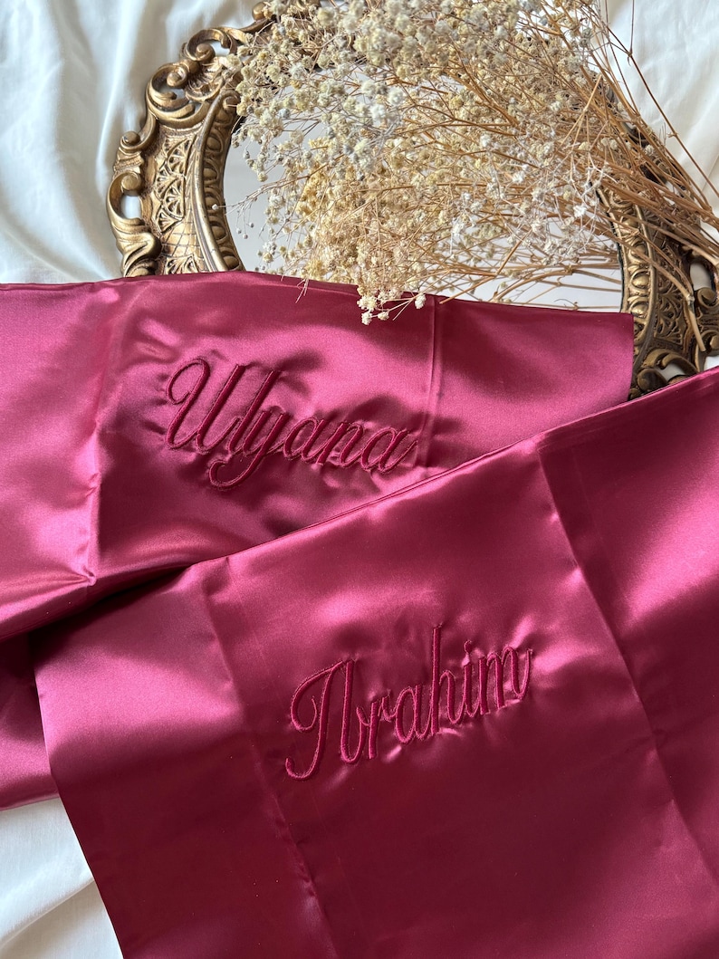 Pink satin pillowcase with embroidered name, personalized satin pillowcase gift idea