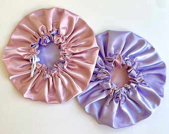 SATIN CAP reversible Lilac and Pink for the perfect fit |  Frizz-free hair, nightcap, head scarf. Night sleep, hairstyle protection