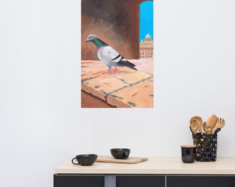 Unframed Roman Pigeon Poster - The Emissary - Bird in Foreground and Vatican in the Distance