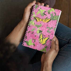 Yellow Butterfly Spiral Notebook, Bougainvillea Spiral Notebook, Dotted Pages, Wire-Bound Notebook, Butterfly Lover Gift, school supplies