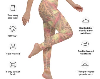 Autumn Leaves Yoga Leggings - Soft and stretchy with microfiber yarn, triangle crotch, waistband pocket, UPF 50+ ultraviolet sun protection.