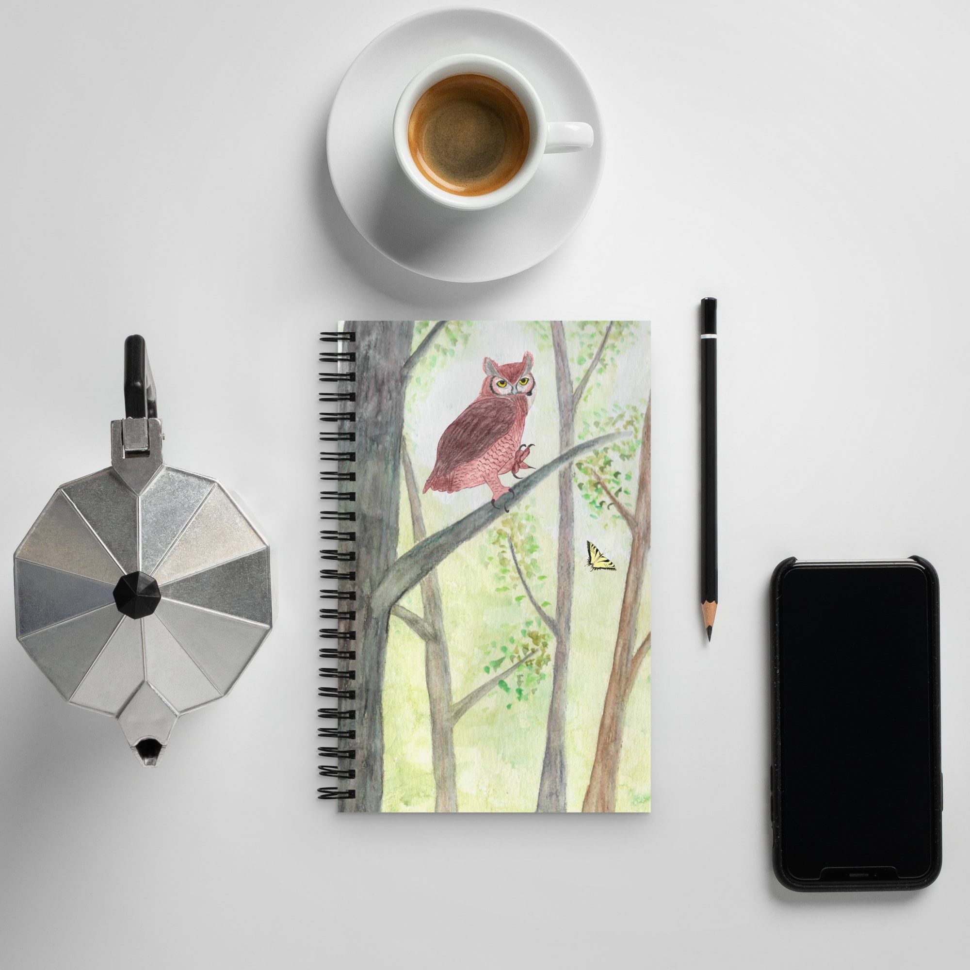 Forest Owl Spiral Notebook &ndash; Watercolor Art, Dotted Pages