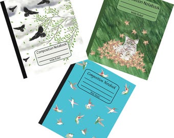 Composition Notebook: Wide Ruled with Ravens and Crows Soaring in a Storm Illustration - in stock and ready to ship now