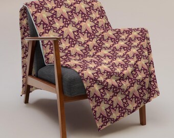 Maroon Maple Leaves Autumn Throw Blanket - Fall Decor Gift, Cozy Couch Throw