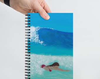 Bodysurfing Spiral Notebook - can be personalized, ocean lover gift