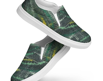 Amazonia Men’s Slip-on Canvas Shoes - Green Top - Choice of White or Black Soles
