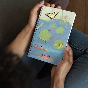 Frog Pond Spiral Notebook for Nature Journaling or Taking Notes, Cute Lined Notebook for School, Cute Frog Notebook, school supplies