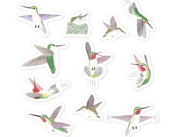 Hummingbird Stickers Sheet of 11, Bubble-Free Stickers Decal for Indoor Use, Hummingbird Waterproof Vinyl Decal, High-Quality Vinyl Stickers